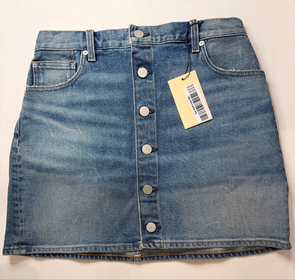 CQY Denim Button Front Mini Skirt Blue Jean Size 26 NWT Made in USA